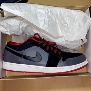 Jordan 1 lows black grey and red